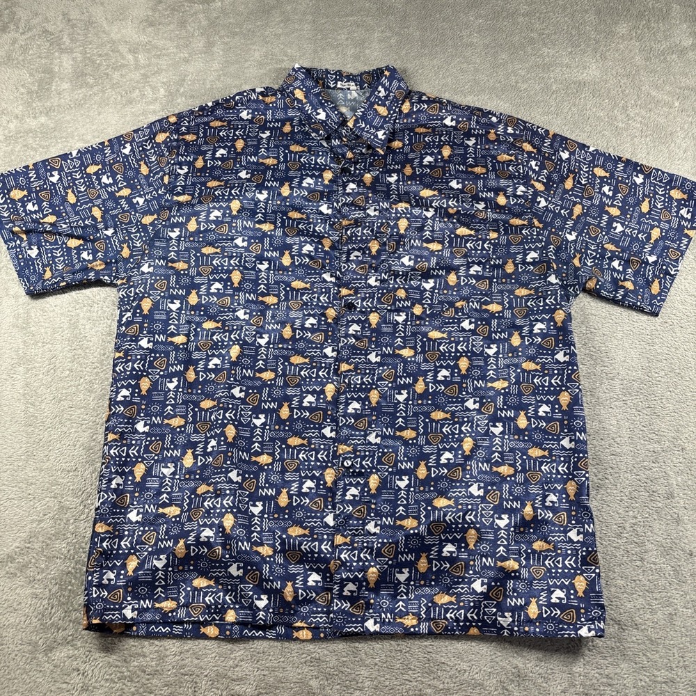 Thai Silk Men's Button-up Top Shirt All Over Multi‎ Color Fish Size XL